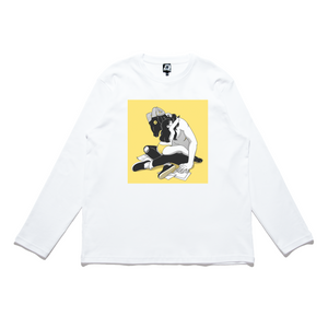 "Don't Hug the Messenger" Cut and Sew Wide-body Long Sleeved Tee White