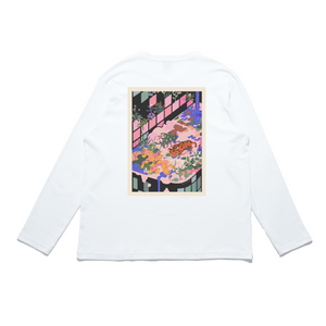"Pool Party" Cut and Sew Wide-body Long Sleeved Tee White/Salmon Pink