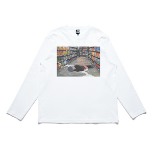 "Down" Cut and Sew Wide-body Long Sleeved Tee White/Black