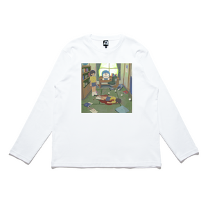 "I Killed Myself In The Past" Cut and Sew Wide-body Long Sleeved Tee White