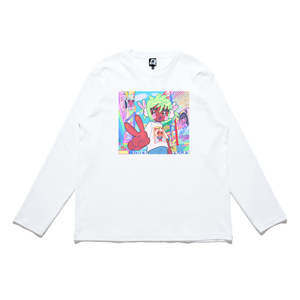 "Akihabara Adventures" Cut and Sew Wide-body Long Sleeved Tee White