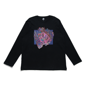 "Midnight Cake Time" Cut and Sew Wide-body Long Sleeved Tee Black