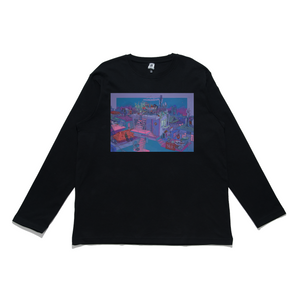 "The Night Is Still Young" Cut and Sew Wide-body Long Sleeved Tee Black