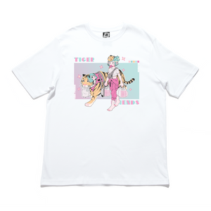 "Tiger Friends" - Cut and Sew Wide-body Tee White/Black