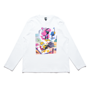 "Painting Time" Cut and Sew Wide-body Long Sleeved Tee White