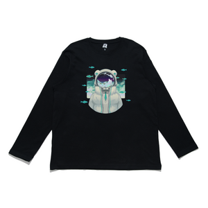 "Bears in Clouds" Cut and Sew Wide-body Long Sleeved Tee Black