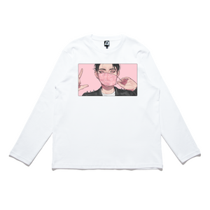 "Mask" Cut and Sew Wide-body Long Sleeved Tee White/Black