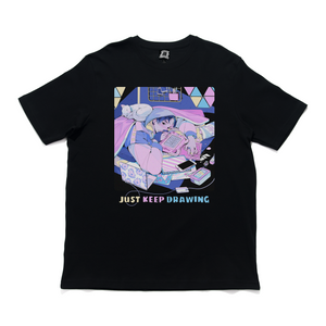 "Just Keep Drawing" Cut and Sew Wide-body Tee White/Black