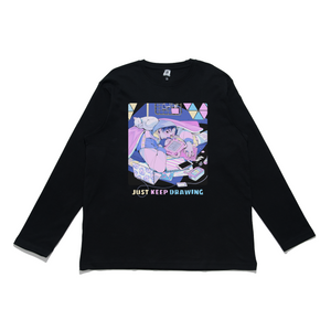 "Just Keep Drawing" Cut and Sew Wide-body Long Sleeved Tee Black/White