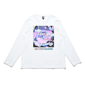 "Just Keep Drawing" Cut and Sew Wide-body Long Sleeved Tee Black/White