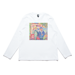 "March" Cut and Sew Wide-body Long Sleeved Tee White/Black