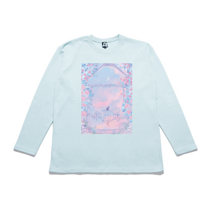 "Roses and Clouds" Taper-Fit Heavy Cotton Long Sleeve Tee Sky Blue/Mint