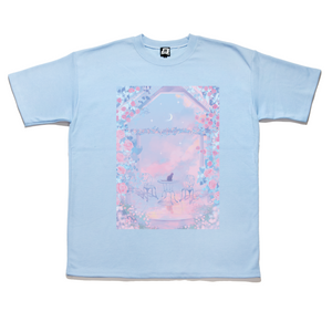 "Roses and Clouds" Taper-Fit Heavy Cotton Tee Sky Blue/Mint