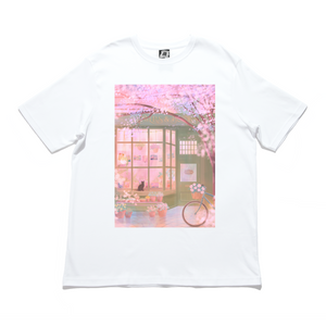 "Flowers & Books" Cut and Sew Wide-body Tee White