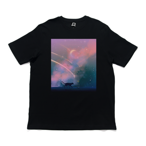 "Cat and Clouds" Cut and Sew Wide-body Tee Black