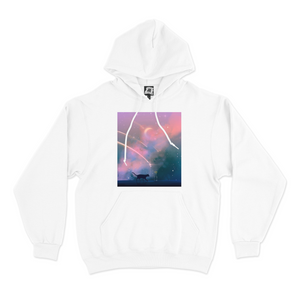 "Cat and Clouds" Basic Hoodie Black/White
