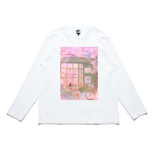 "Flowers & Books" Cut and Sew Wide-body Long Sleeved Tee White