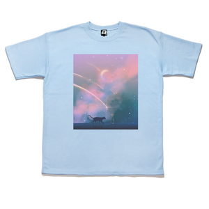 "Cat and Clouds" Taper-Fit Heavy Cotton Tee Sky Blue