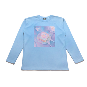 "Flower Toast" Taper-Fit Heavy Cotton Long Sleeve Tee Sky Blue