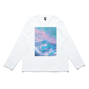 "Fairy Bath" Cut and Sew Wide-body Long Sleeved Tee White