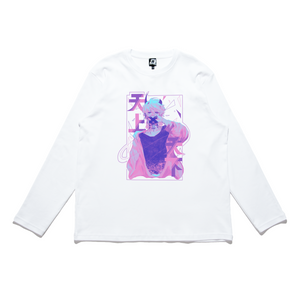 "Heaven and Earth" Cut and Sew Wide-body Long Sleeved Tee White/Black
