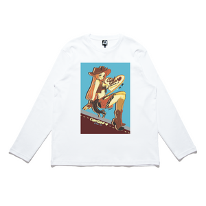 "Cow Cow Girl" Cut and Sew Wide-body Long Sleeved Tee White