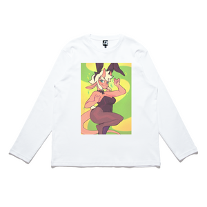 "Bunny Suit Succubus" Cut and Sew Wide-body Long Sleeved Tee White