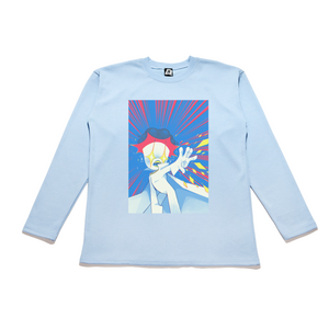 "Sparkle Boom" Taper-Fit Heavy Cotton Long Sleeve Tee Sky Blue