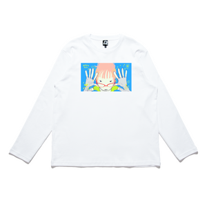 "Reg Glasses Gal" Cut and Sew Wide-body Long Sleeved Tee White/Beige