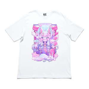 "Harajuku Kitsune" Cut and Sew Wide-body Tee White