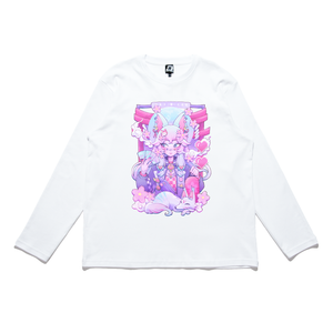 "Harajuku Kitsune" Cut and Sew Wide-body Long Sleeved Tee White