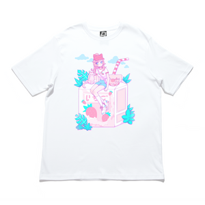 "Strawberry Milk Girl" Cut and Sew Wide-body Tee White