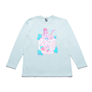 "Strawberry Milk Girl" Taper-Fit Heavy Cotton Long Sleeve Tee Mint Green