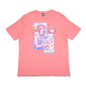 "Strawberry Cat" Cut and Sew Wide-body Tee Salmon Pink