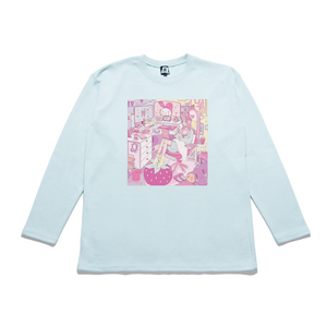 "Strawberry Mood" Taper-Fit Heavy Cotton Long Sleeve Tee Mint