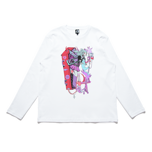 "Late!" Cut and Sew Wide-body Long Sleeved Tee White/Black