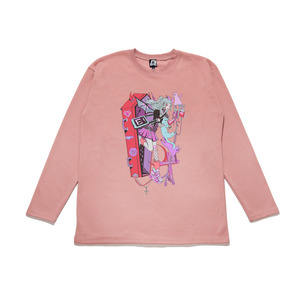 "Late!" Taper-Fit Heavy Cotton Long Sleeve Tee Rose/Mint