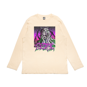 "Electric" Cut and Sew Wide-body Long Sleeved Tee White/Black/Beige