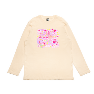 "Candy Yan" Cut and Sew Wide-body Long Sleeved Tee White/Beige