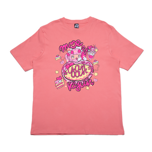 "Maid Yan" Cut and Sew Wide-body Tee Black/Salmon Pink