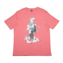 Load image into Gallery viewer, &quot;Nekomamire&quot; Cut and Sew Wide-body Tee White/Salmon Pink
