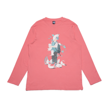 Load image into Gallery viewer, &quot;Nekomamire&quot; Cut and Sew Wide-body Long Sleeved Tee White/Salmon Pink
