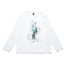 Load image into Gallery viewer, &quot;Nekomamire&quot; Cut and Sew Wide-body Long Sleeved Tee White/Salmon Pink