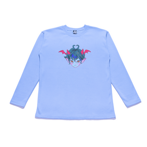 "Demon Diner" Taper-Fit Heavy Cotton Long Sleeve Tee Sky Blue/Beige