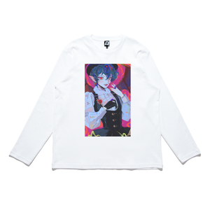 "Craving" Cut and Sew Wide-body Long Sleeved Tee White/Black