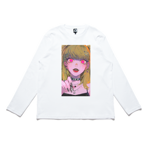 "Shinigami Eyes" Cut and Sew Wide-body Long Sleeved Tee White/Black