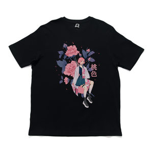 "MOMO: The pink Rose" Cut and Sew Wide-body Tee White/Black