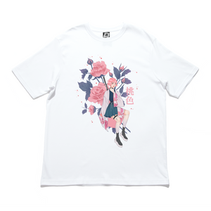 "MOMO: The pink Rose" Cut and Sew Wide-body Tee White/Black