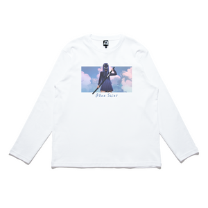 "Blue Skies" Cut and Sew Wide-body Long Sleeved Tee White