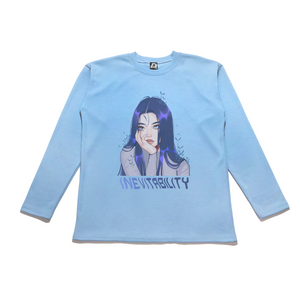 "Inevitability" Taper-Fit Heavy Cotton Long Sleeve Tee Sky Blue